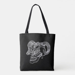 Bolso De Tela Skull Devil Head Black and White Design