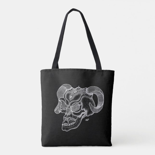 Bolso De Tela Skull Devil Head Black and White Design (Reverso)