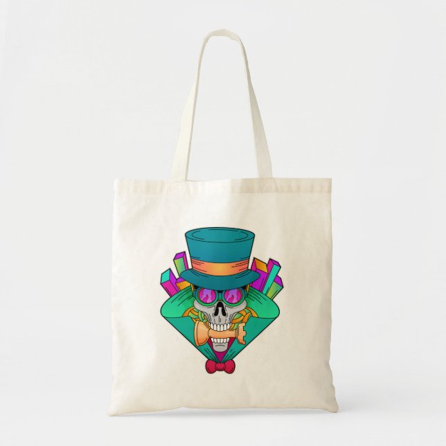 Bolso De Tela Skull en ajedrez con pieza de ajedrez Rook (Frente)