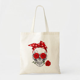 Bolso De Tela Skull Valentine con rosas rojas