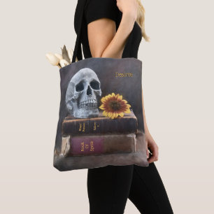 Bolso De Tela Skull Vintage Books Yellow Sunflower Gothic
