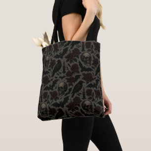 Bolso De Tela Skulls góticos, cuervos y patrones de Rosas