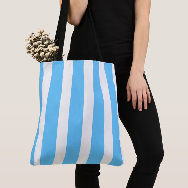 Bolso De Tela Sky Blue and White Cabana Stripes  (Detalle)