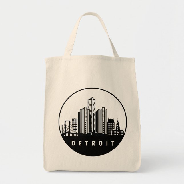 Bolso De Tela Skyline de Detroit Michigan (Frente)