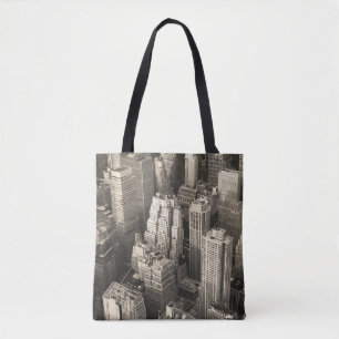 Bolso De Tela Skyline de Manhattan, aéreo blanco y negro.