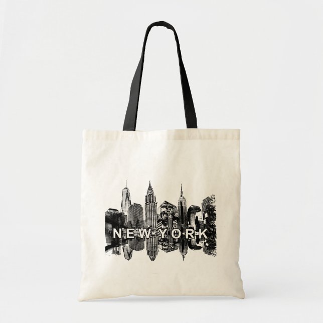 Bolso De Tela Skyline de Nueva York con tinta negra (Frente)