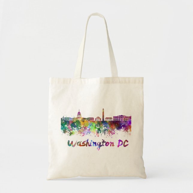 Bolso De Tela Skyline de Washington DC en acuarela (Frente)