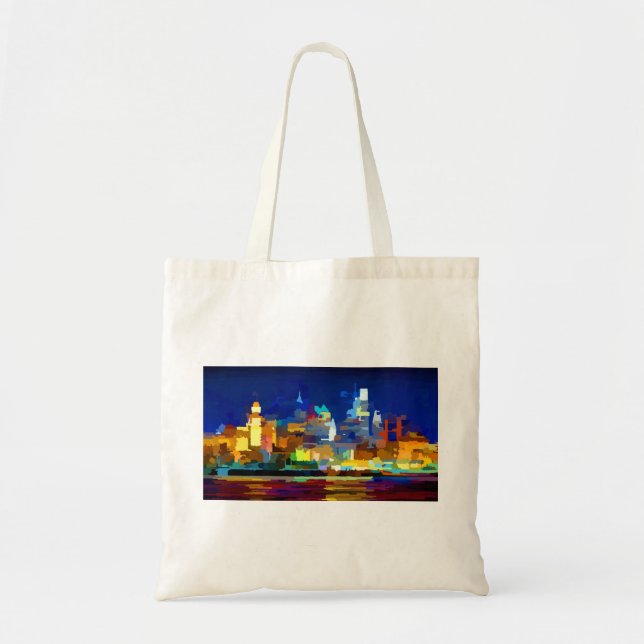 Bolso De Tela Skyline Filadelfia de noche (Frente)