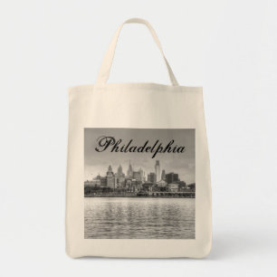 Bolso De Tela Skyline Filadelfia en blanco y negro