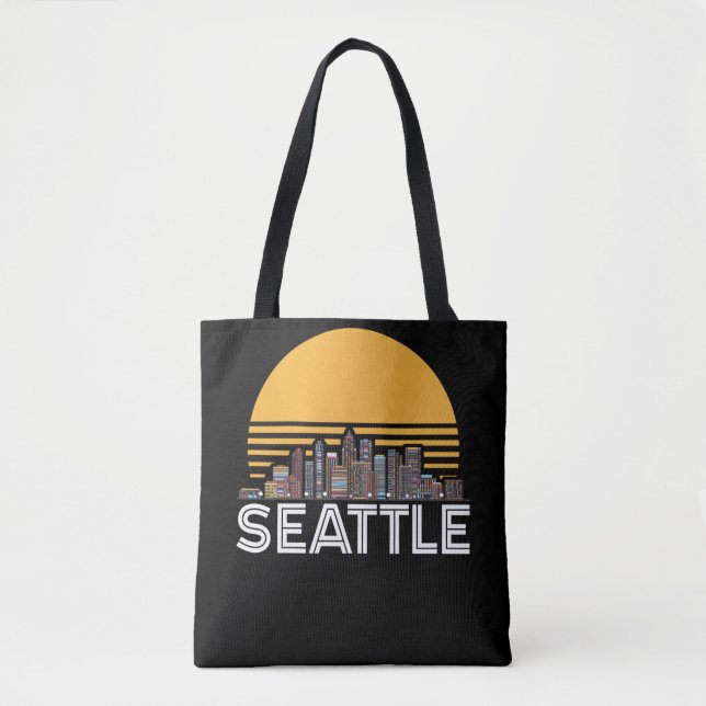 Bolso De Tela Skyline Retro City de Seattle Washington (Anverso)