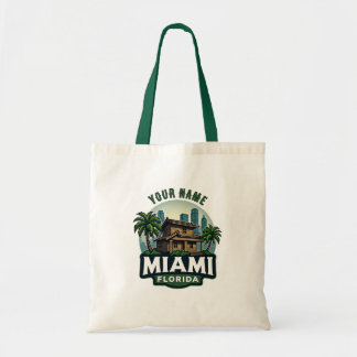 Bolso De Tela Skyline Tote Bag de Miami Florida "Nombre del pers