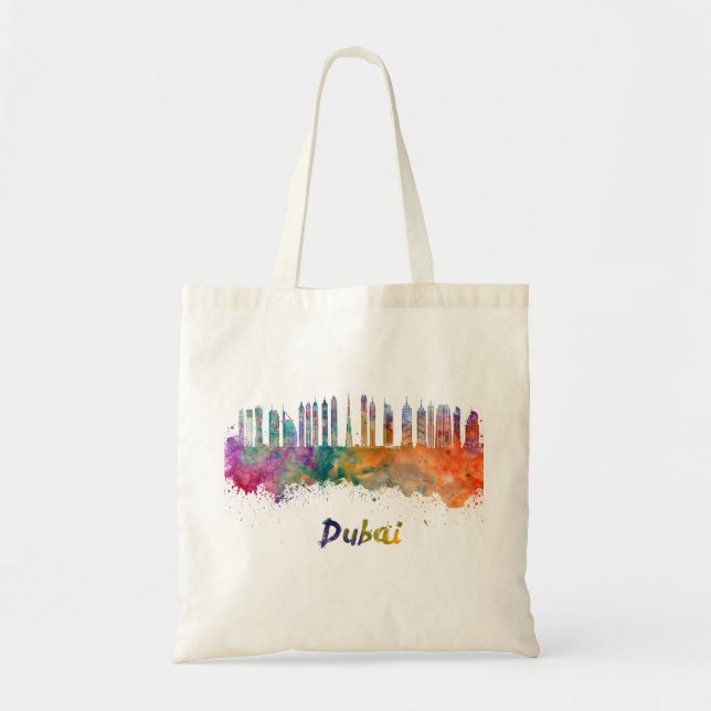 Bolso De Tela Skyline V2 de Dubai en acuarela (Frente)