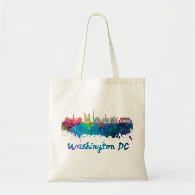 Bolso De Tela Skyline V2 de Washington DC en acuarela (Frente)