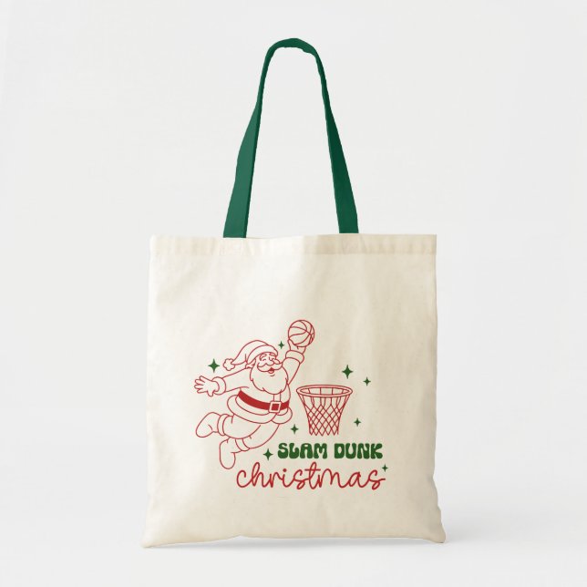 Bolso De Tela Slam Dunk Christmas Cute Basketball Santa (Frente)