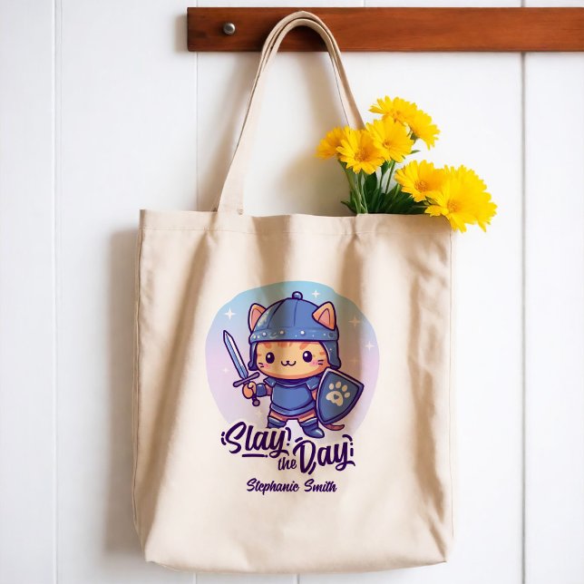 Bolso De Tela Slay el día (Add a fierce sprinkle of fun to your everyday with this personalized warrior cat design 🐱💥! )