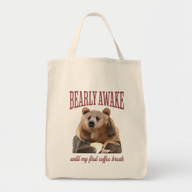 Bolso De Tela Sleepy Grizzly Bear Café Amantes Pun (Frente)
