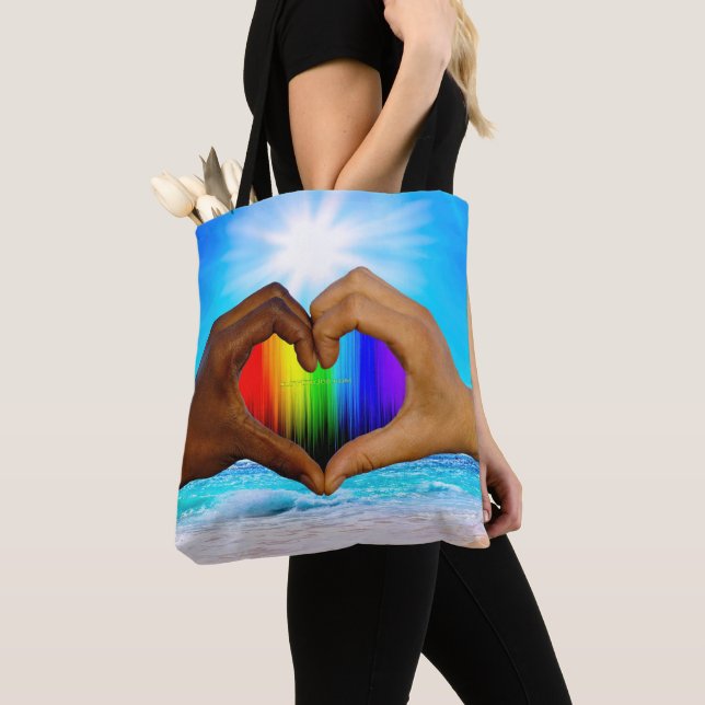 Bolso De Tela SlipperyJoe gradiente de corazón de arcoíris vívid (Detalle)