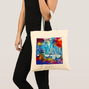 Bolso De Tela SlipperyJoe NYC grafiti luna rodeada de remolinos 