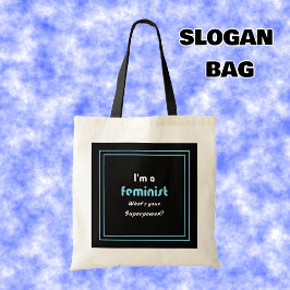 Bolso De Tela Slogan de superpotencia feminista blanco sobre neg