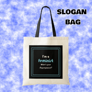 Bolso De Tela Slogan de superpotencia feminista blanco sobre neg