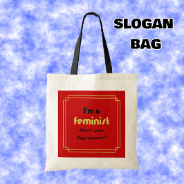 Bolso De Tela Slogan de superpotencia feminista negro en rojo