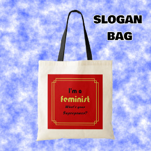 Bolso De Tela Slogan de superpotencia feminista negro en rojo
