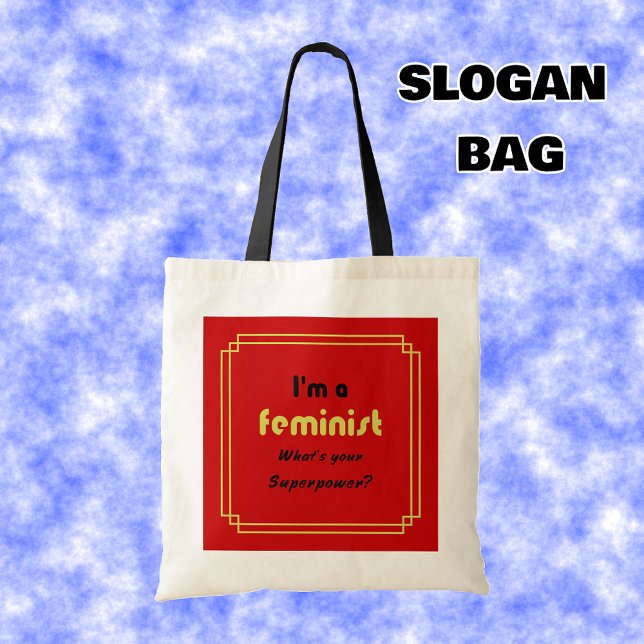 Bolso De Tela Slogan de superpotencia feminista negro en rojo (Subido por el creador)