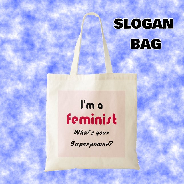 Bolso De Tela Slogan de superpotencia feminista rosa (Subido por el creador)