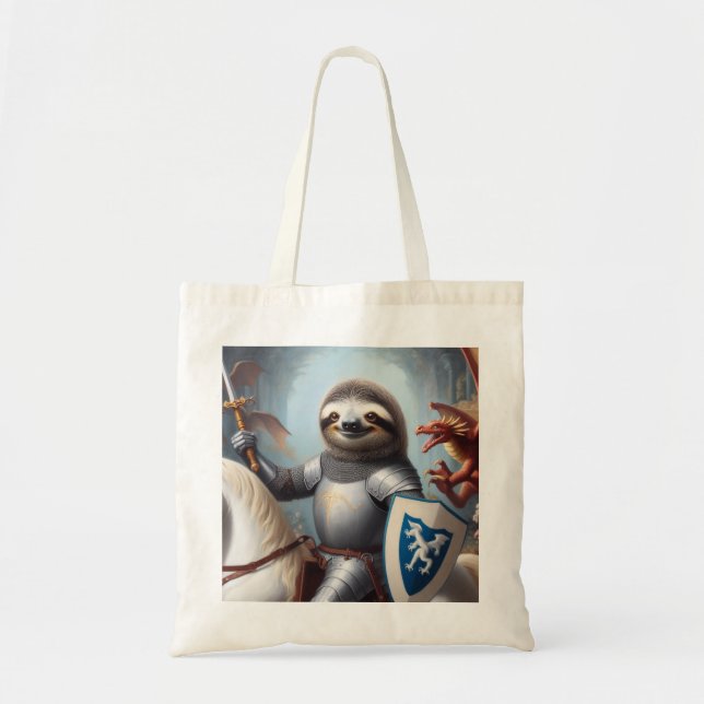 Bolso De Tela Sloth Knight contra los dragones (Frente)