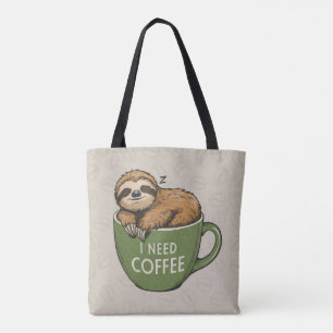 Bolso De Tela Sloth Need Coffee Tote
