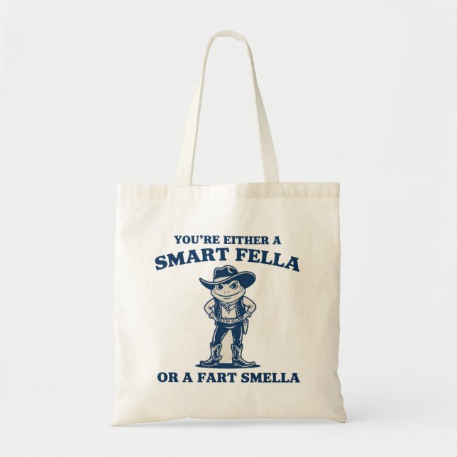 Bolso De Tela Smart Fella or Fart Smella Retro Frog Meme Funny (Frente)