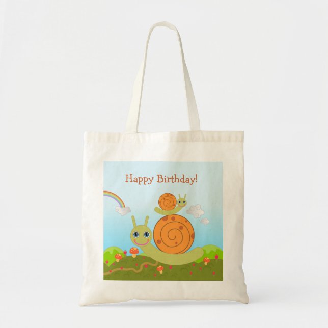 Bolso De Tela Snail deseando un feliz cumpleaños (Frente)