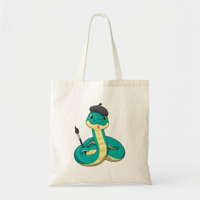Bolso De Tela Snake as Painter con pincel de pintura (Frente)