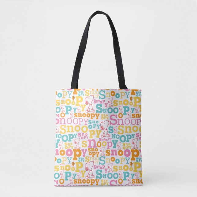 Bolso De Tela Snoopy Pastel Text Pattern (Anverso)