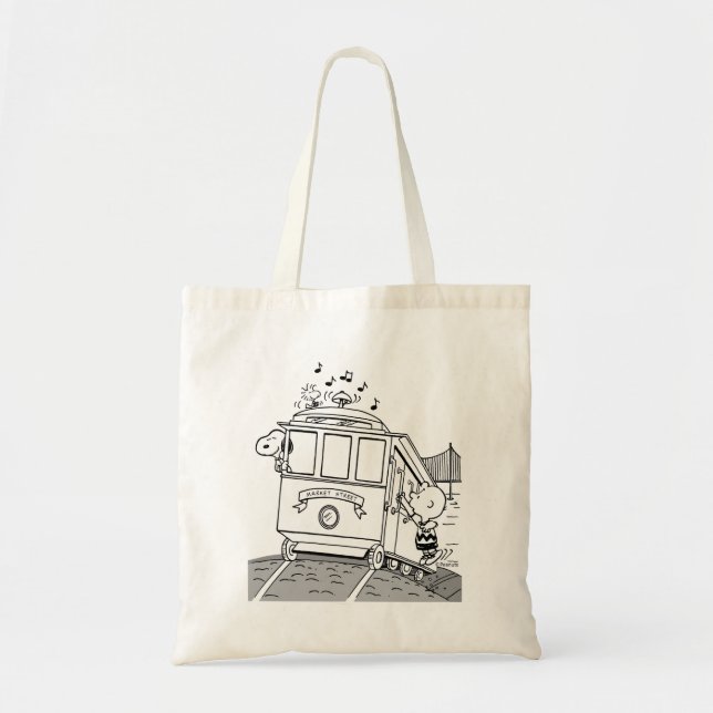 Bolso De Tela Snoopy, Woodstock y Charlie Brown en un tranvía (Frente)