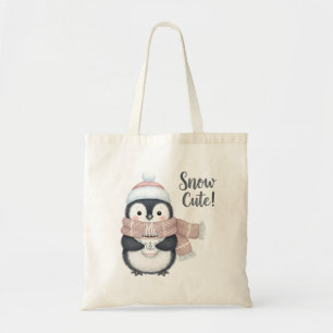 Bolso De Tela "Snow Cute!" Pingüino de Invierno con Taza de Caca