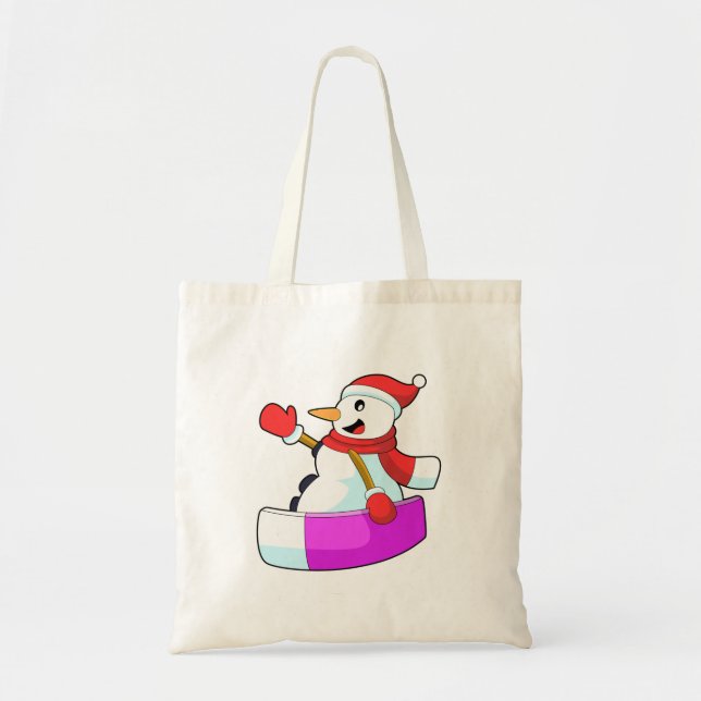 Bolso De Tela Snowman como snowboarder con Sonowboard.PNG (Frente)
