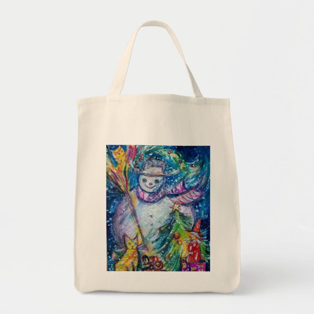 Bolso De Tela SNOWMAN CON ÁRBOL DE NAVIDAD Y JUGUETES Temporada  (Frente)