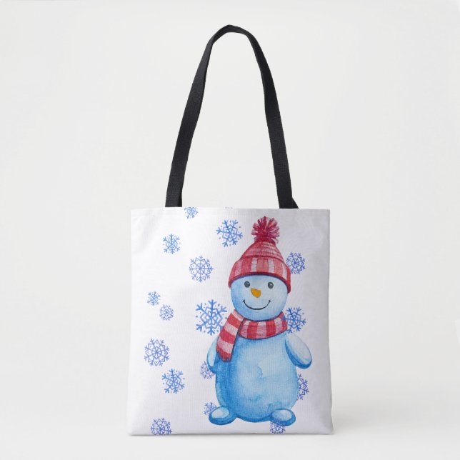 Bolso De Tela Snowman con copos de nieve (Anverso)