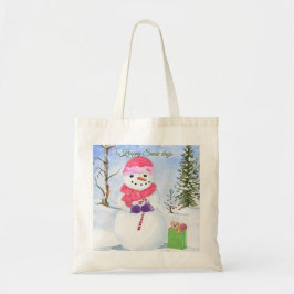 Bolso De Tela Snowman con una bufanda rosa Feliz día de la nieve
