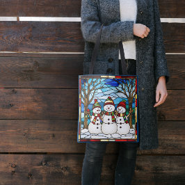 Bolso De Tela Snowman Family Faux Sained Glass