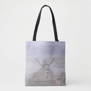 Bolso De Tela Snowman helado en la playa