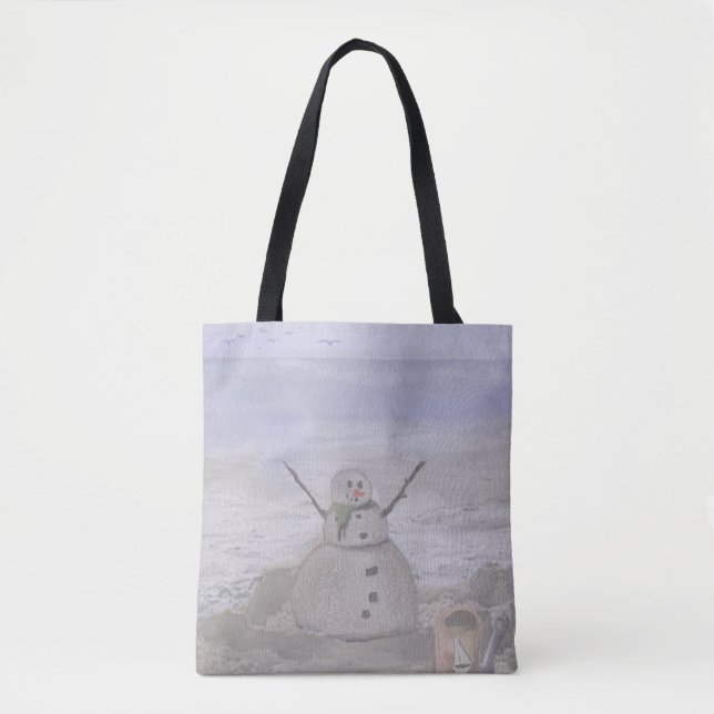 Bolso De Tela Snowman helado en la playa (Anverso)