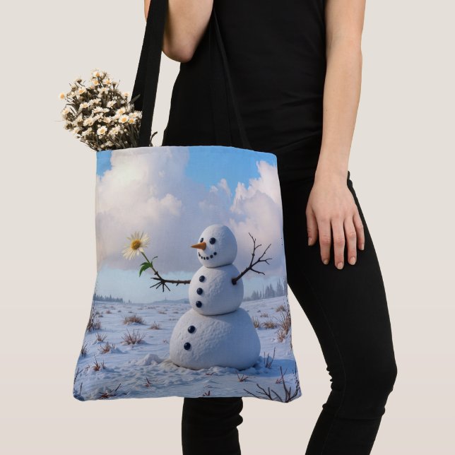 Bolso De Tela Snowman Holding a White Daisy (Detalle)