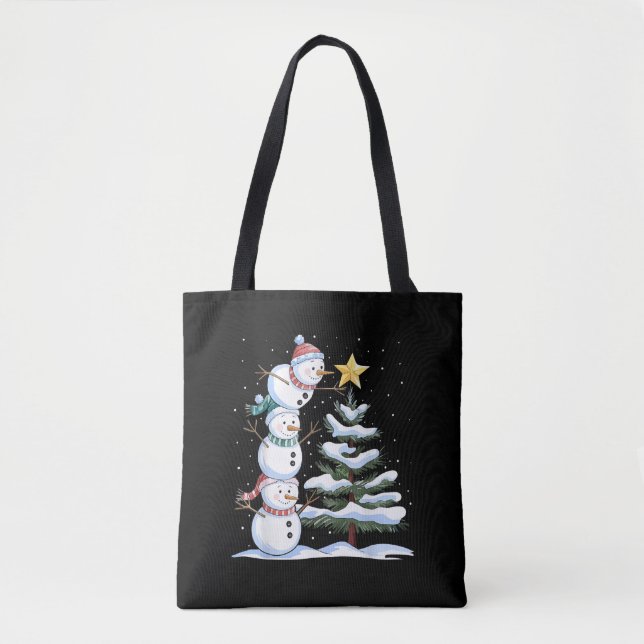 Bolso De Tela Snowman Merry Christmas Santa Claus Tree Snow Fami (Anverso)