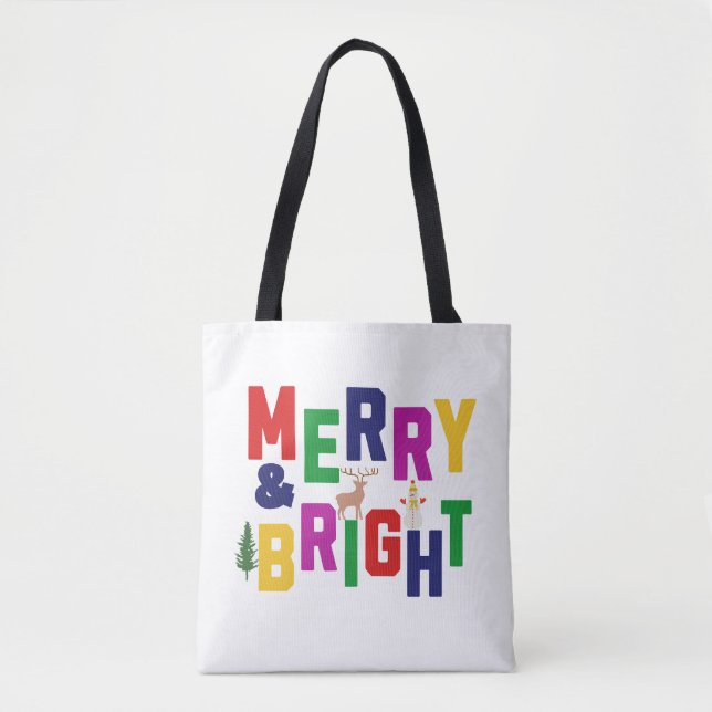 Bolso De Tela Snowman, reno de pino blanco y brillante (Anverso)