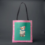 Bolso De Tela Snowman Vintage Christmas<br><div class="desc">Este muñeco de nieve vintage está adornado con un gorra rosa y una bufanda azul para el tiempo frío. Su verde azulado fondo verde está bordeado de purpurina y luego enmarcado con las mellizas rosas. Perfecto para el recolector de muñecas de nieve o para los fans de la Navidad vintage....</div>