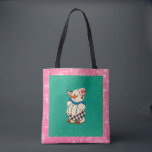Bolso De Tela Snowman Vintage Christmas<br><div class="desc">Este muñeco de nieve vintage está adornado con un gorra rosa y una bufanda azul para el tiempo frío. Su verde azulado fondo verde está bordeado de purpurina y luego enmarcado con las mellizas rosas. Perfecto para el recolector de muñecas de nieve o para los fans de la Navidad vintage....</div>