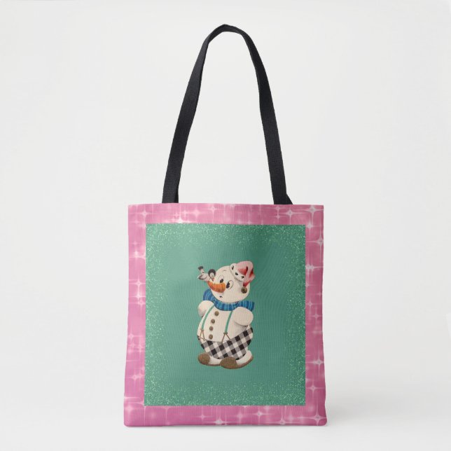 Bolso De Tela Snowman Vintage Christmas (Anverso)