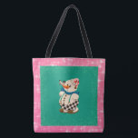 Bolso De Tela Snowman Vintage Christmas<br><div class="desc">Este muñeco de nieve vintage está adornado con un gorra rosa y una bufanda azul para el tiempo frío. Su verde azulado fondo verde está bordeado de purpurina y luego enmarcado con las mellizas rosas. Perfecto para el recolector de muñecas de nieve o para los fans de la Navidad vintage....</div>